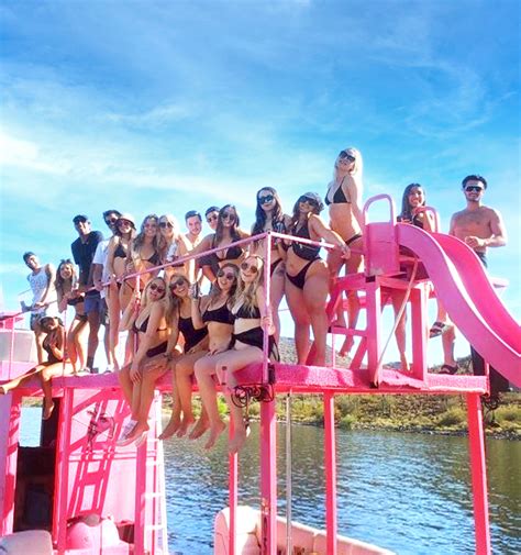 Pink Party Barge Double Decker Boat on Lake Pleasant with Waterslide and Roundtrip Lake Party ...