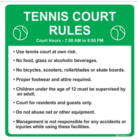 Tennis Court Rules (18" x 18") – The CondoSigns Store