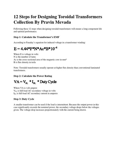 12 Steps For Designing Toroidal Transformers | PDF | Transformer | Alternating Current