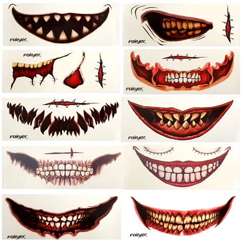 HALLOWEEN BIG MOUTH TATTOO Scary Joker Smile Fancy Dress Party Decal Transfer👻 | eBay