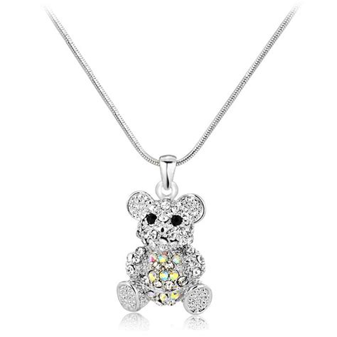 Lovely Little Teddy Bear Short Diamond Inlaid Crystal Necklace, Bear Claw Necklace | P4