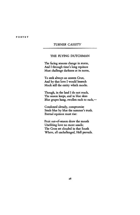 The Flying Dutchman by Turner Cassity | Poetry Magazine