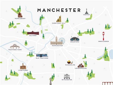 Manchester Map Illustrated Map of Manchester Print / Travel | Etsy UK