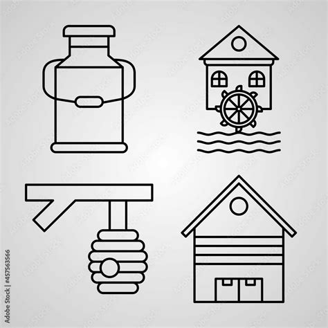 Collection of Village Symbols in Outline Style Stock Vector | Adobe Stock