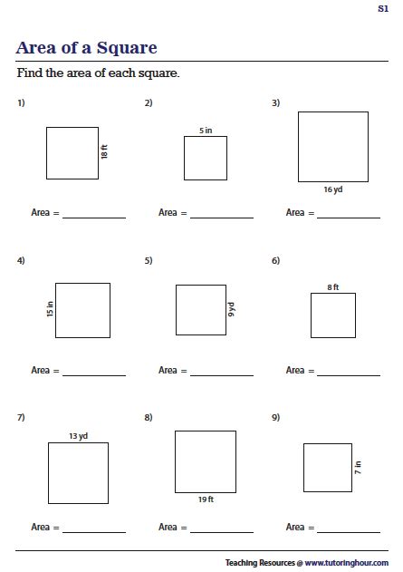 Area of a Square Worksheets | Area worksheets, 4th grade math ...