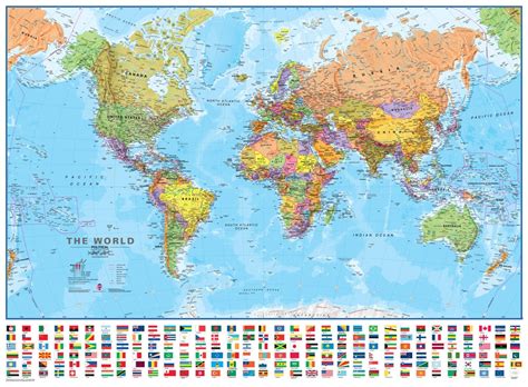 Political Wall Map of the World | Finely Detailed, Laminated