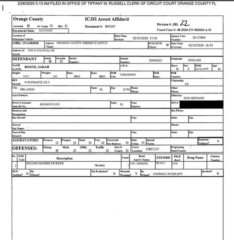 Sarah Boone Arrest Affidavit - Unredacted : r/sarahboonetrial