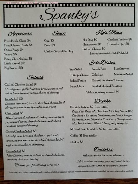 Menu at Spanky's Restaurant and Catering, Gladbrook