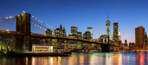 Manhattan And Brooklyn Bridge At Dusk Photograph by Sylvain Sonnet | Pixels