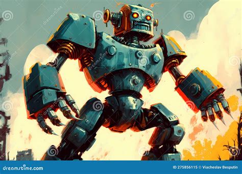 Big Evil Robot Old Hand Drawn Illustration. Stock Illustration ...