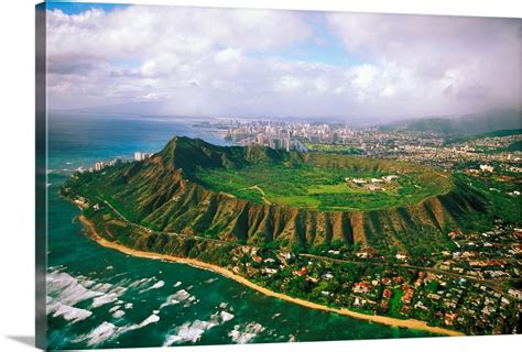 Hawaii, Oahu, Aerial Of Diamond Head Crater With Coastline View Wall Art, Canvas Prints, Framed ...