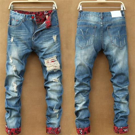 29.56$ Buy here - New arrival fashion printing male personality distressed denim pants stylish ...