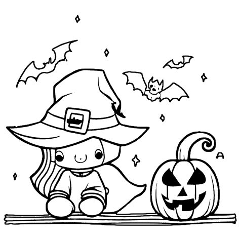 Halloween Coloring Page Cutecore No Outline Clean Perfect Continuous Lines · Creative Fabrica
