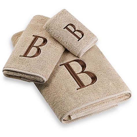 Avanti Premier Brown Block Monogram Bath Towel Collection in Linen ...