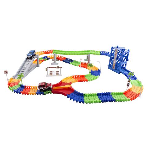 Race Car Track Set Toy Educational Twisted Flexible Building Tracks 240 Pieces Racetrack 2 Cars ...