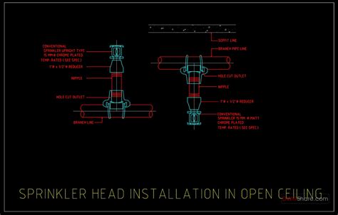 59.Sprinkler Head Installation In Open Ceiling Detail Autocad Drawing DWG