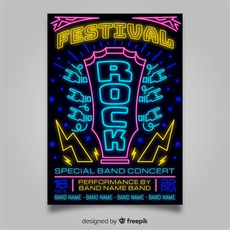 Free Vector | Neon lights music festival poster template