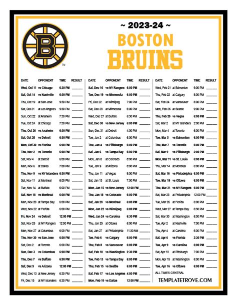 Printable 2023-2024 Boston Bruins Schedule