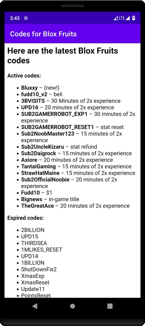 Codes for Blox Fruits สำหรับ Android - ดาวน์โหลด