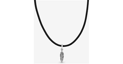 PANDORA Black Leather Feather Choker Necklace - Lyst