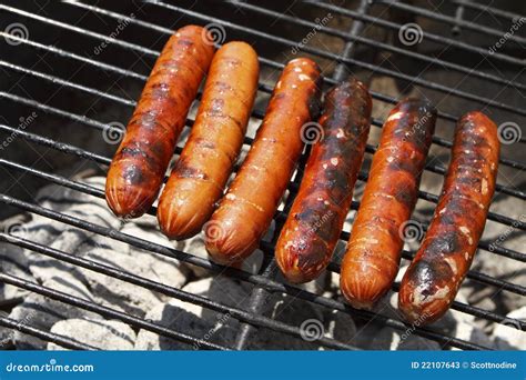 Juicy Grilled Hot Dogs On A Charcoal Grill Stock Photos - Image: 22107643