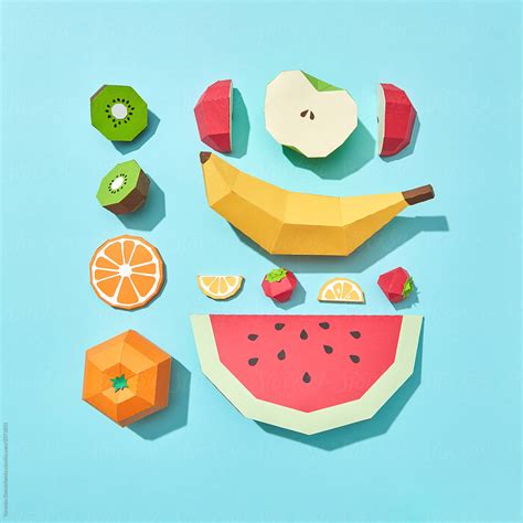 "A Flat Lay Of Fruit Composition Of Handmade Papercraft Fruits On A ...