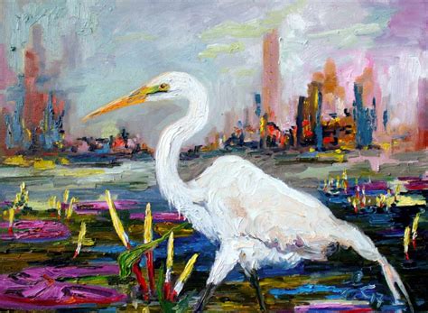 Great White Heron and Skyline Oil Painting great white heron