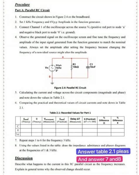 Solved Procedure Part A: Parallel RC Circuit 1. Construct | Chegg.com