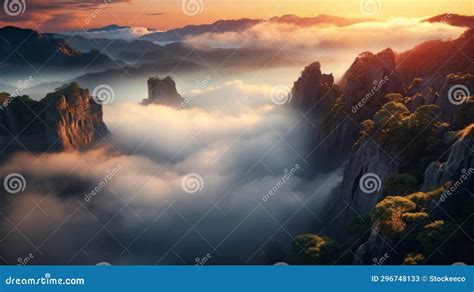 Ethereal Sunrise at Huangshi Mountain in Hunan, China Stock ...