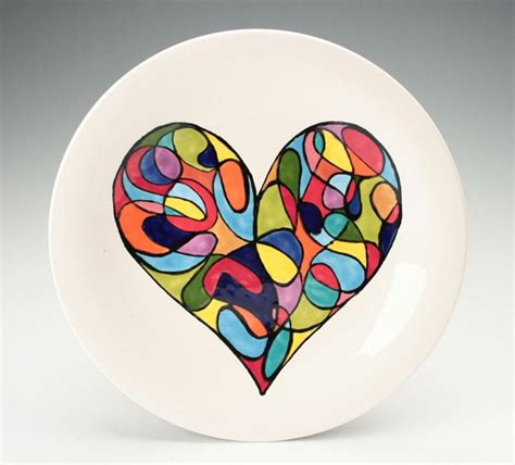 Items similar to Retro Mod Heart Plate Hand Painted Color Block Modern Art Dinnerware on Etsy