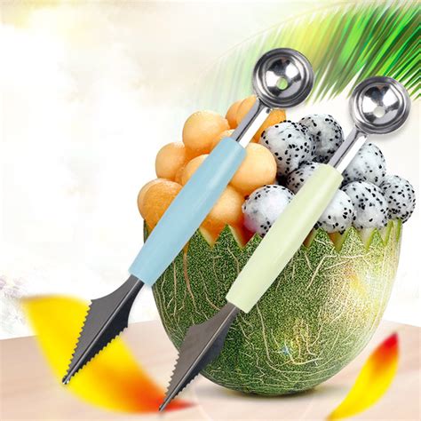 2PCS Dual End Melon Baller Stainless Steel 2in1 Fruit Carving Knife Scoop | eBay