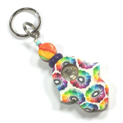 Handmade rainbow keychain Polymer clay Hamsa keychain Luck