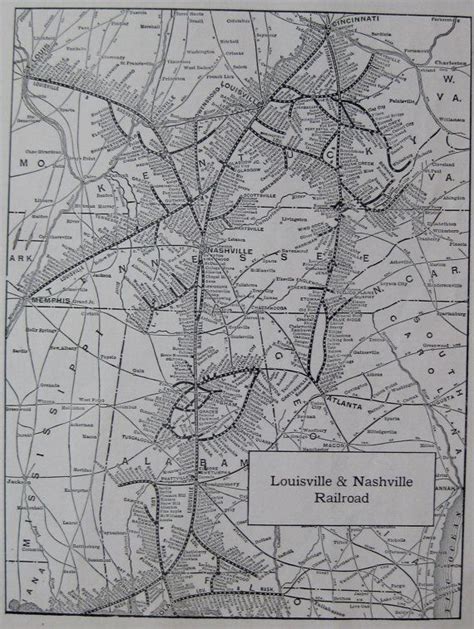 1918 LOUISVILLE and NASHVILLE RAILROAD Map Black and White Gallery Wall Art Railway Map ...