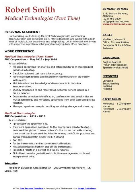 Medical Laboratory Scientist Resume Samples | QwikResume