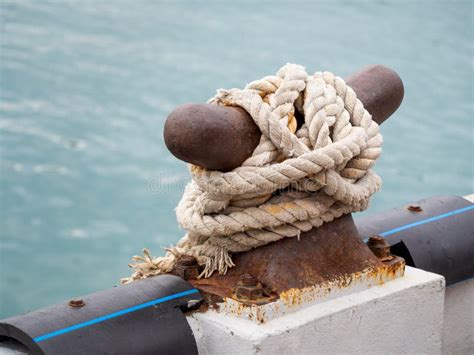 Anchor Ropes and Steel Poles for Tying the Rope . Stock Image - Image ...