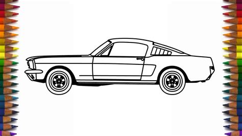 How to draw Ford Mustang 1965 Fastback side view step by step easy car drawing - YouTube