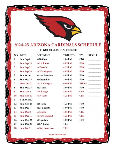 Printable 2024-2025 Arizona Cardinals Schedule