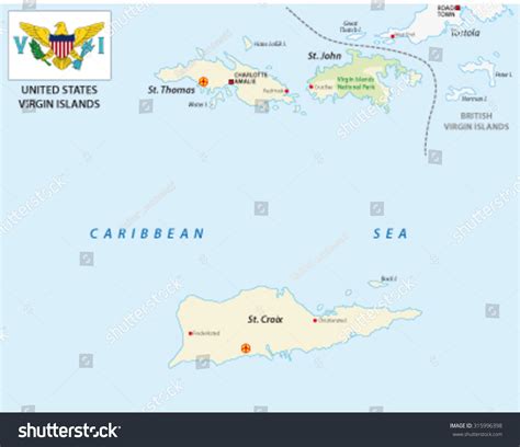 United States Virgin Islands Map With Flag Stock Vector Illustration 315996398 : Shutterstock