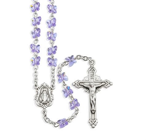 Sterling Silver Rosary Hand Made with 6mm Swarovski Crystal 6mm Violet Butterfly Beads by HMH ...