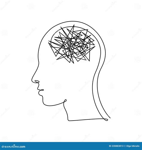 Human Head with Confusion of Thoughts in Continuous One Line Drawing ...