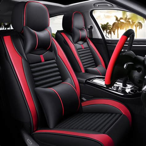 Car 5 Seat Covers PU Leather Auto Seat Covers of Headrests Split Rear ...