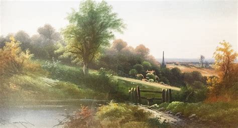 Fine Antique Art English Countryside Landscape Acrylic Oil Painting On ...