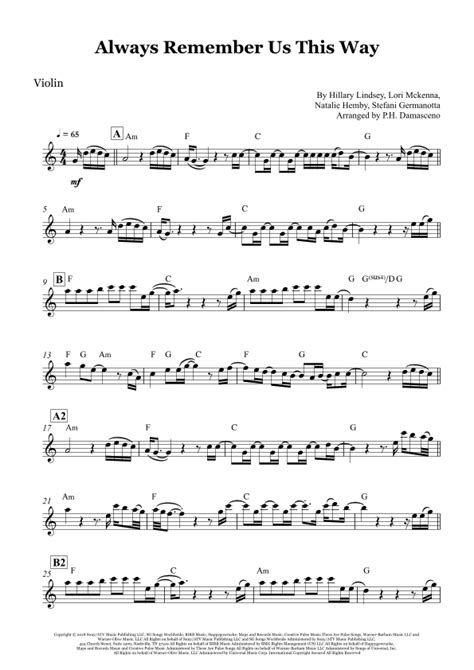 Always Remember Us This Way (arr. P.H. Damasceno) by Lady Gaga Sheet Music for Violin Solo at ...