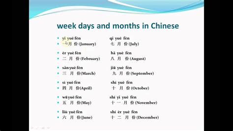 Mandarin Chinese-Lesson 25 (week days and months in Chinese) - YouTube