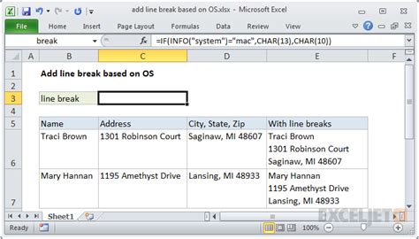 Add line break based on OS - Excel formula | Exceljet