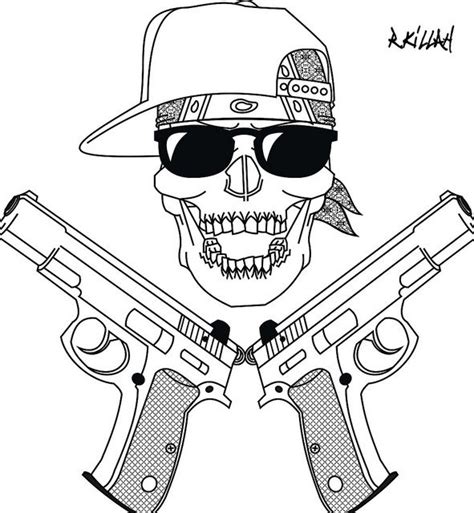 my gangsta skull 2 | Skull coloring pages, Cartoon coloring pages ...