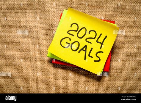 2024 goals - handwriting in black ink on a reminder note, New Year goals and resolutions concept ...