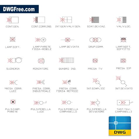 Electrical symbols residential Drawing. Download free in Autocad.