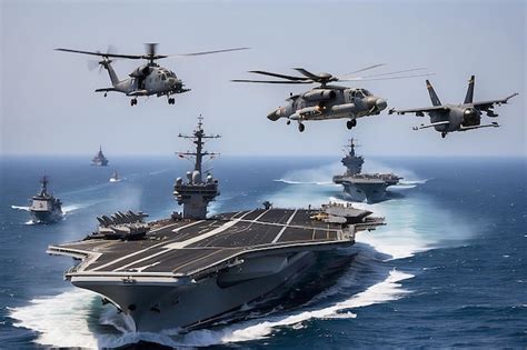 Premium Photo | Aircraft carrier sailing at sea With fighter jets and ...