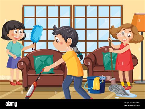 Cartoon children cleaning the house illustration Stock Vector Image & Art - Alamy